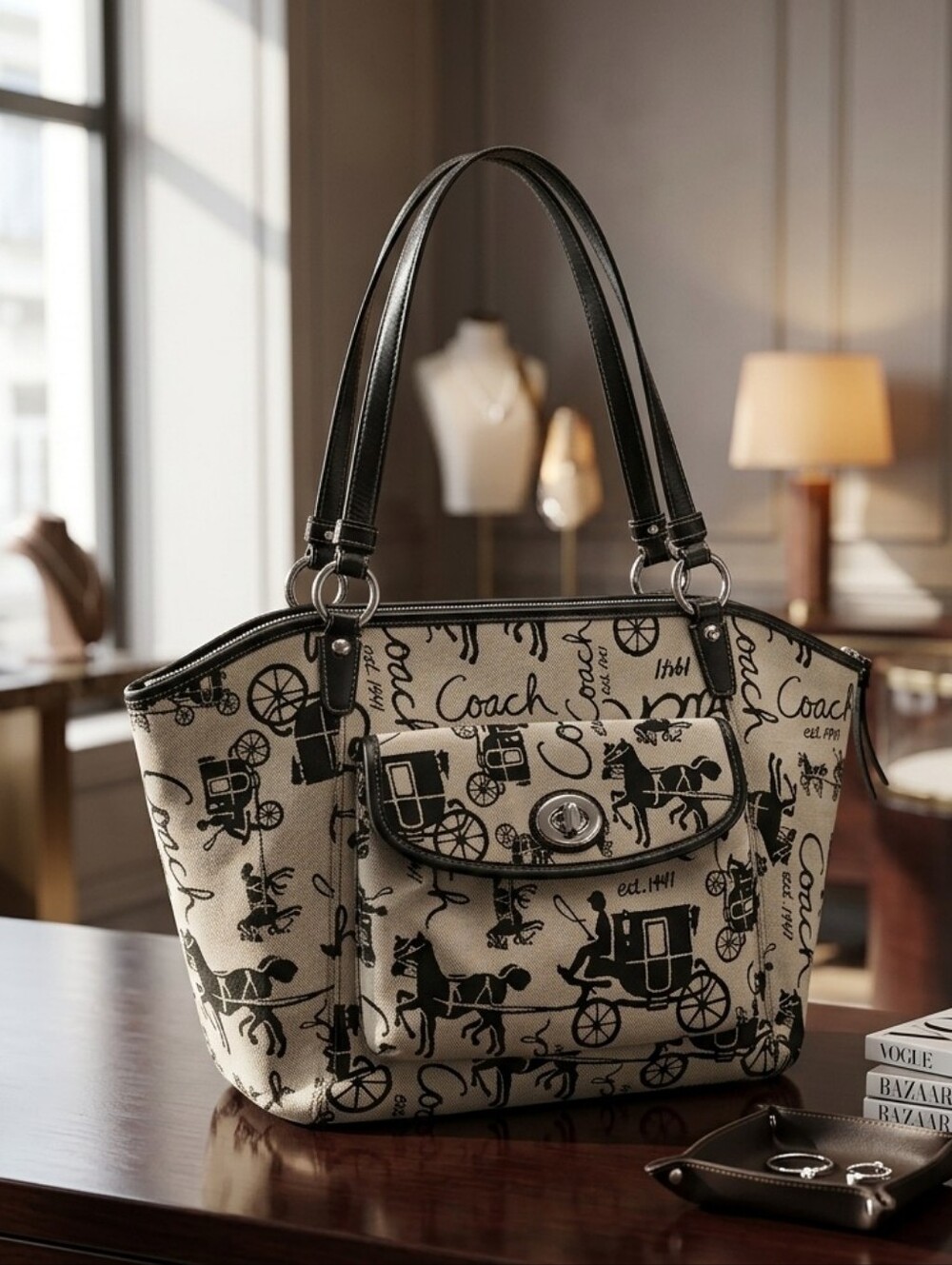 Coach  Horse And Carryage Black and Grey Shoulder Bag Vintage